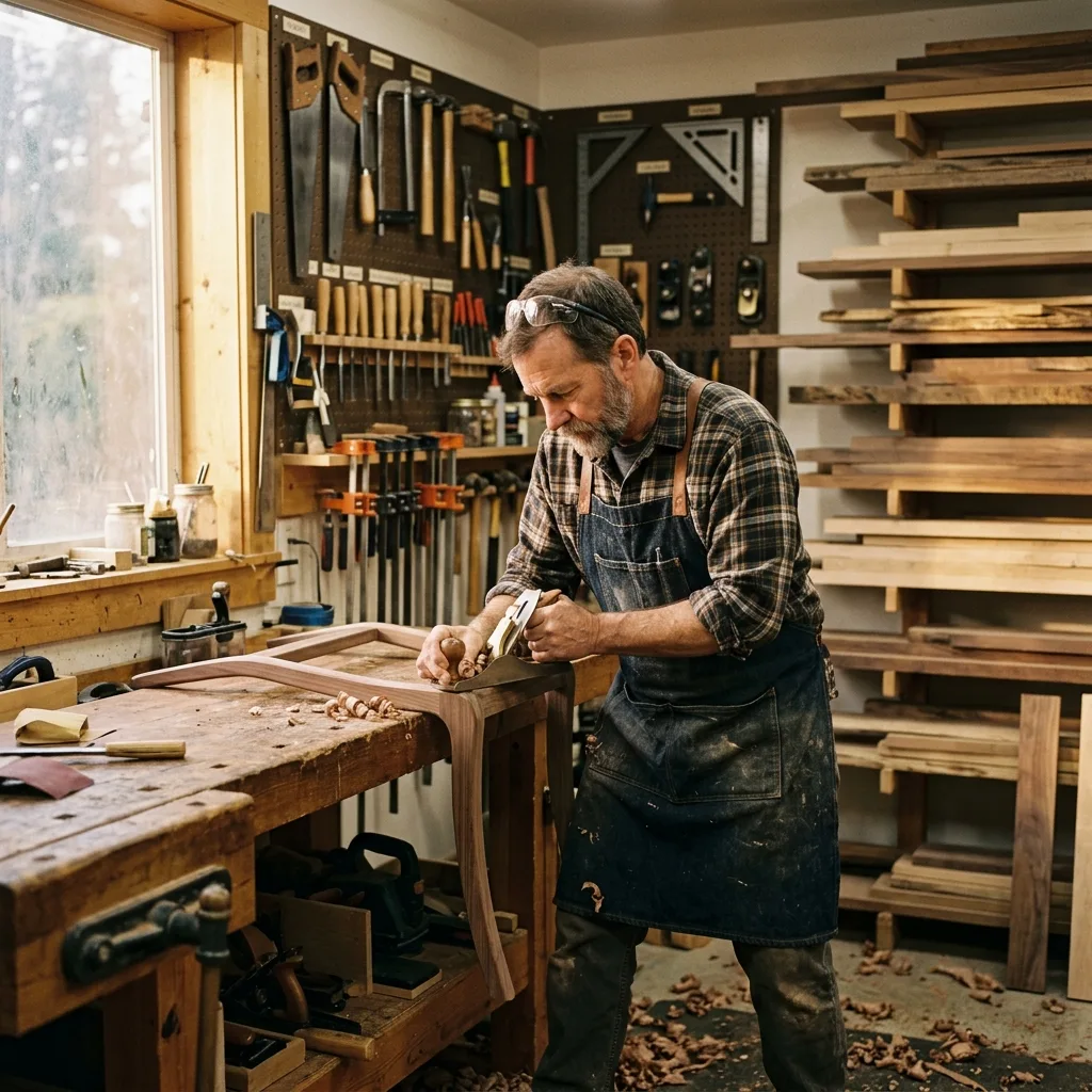 Expert carpenter hand-finishing a wooden piece