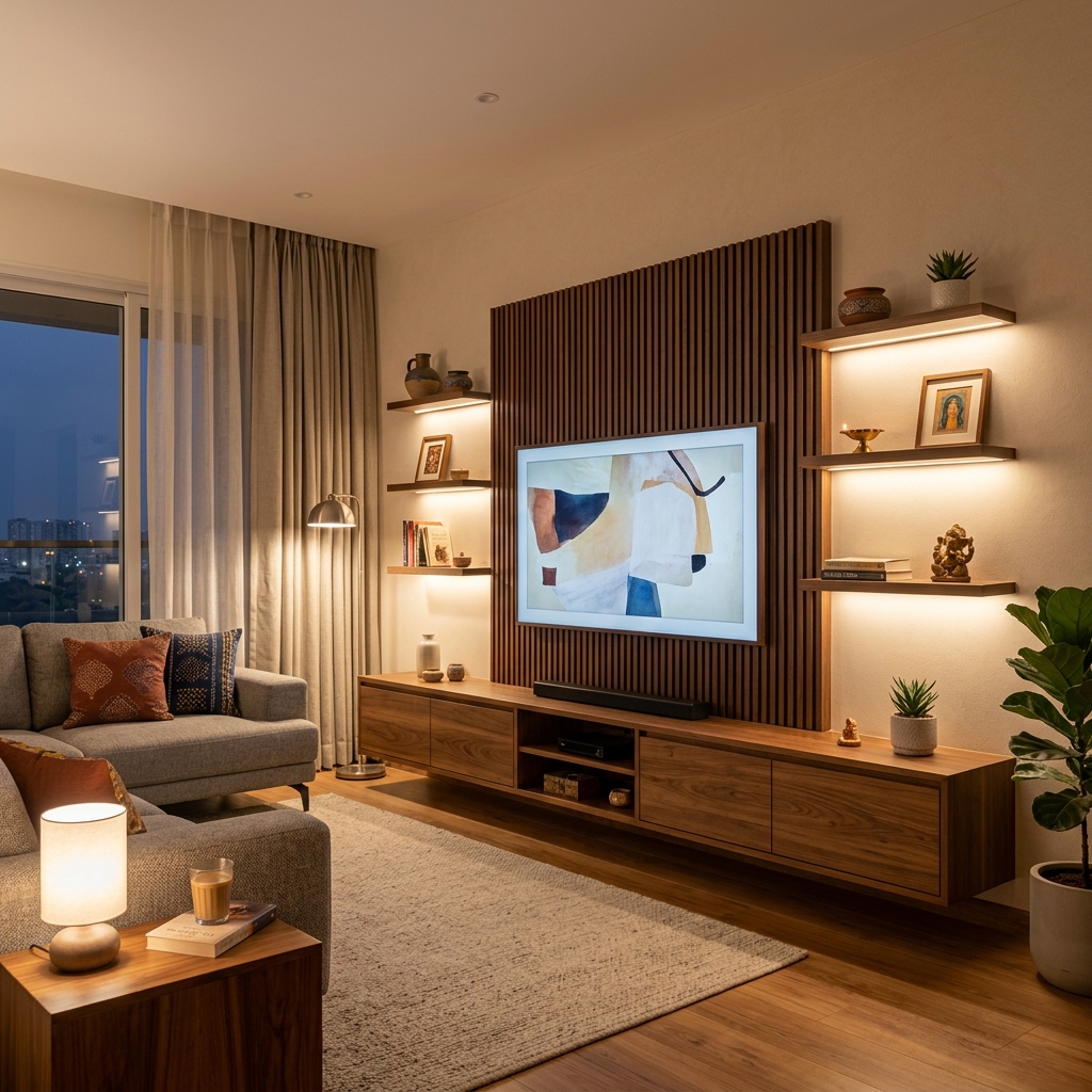 Modern television console woodwork